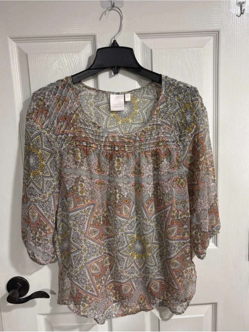LC Lauren Conrad Neutral Paisley Peasant Blouse